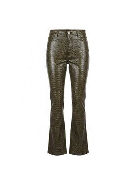 Motel Womens Olive Crocodile Embossed Stretchy Pants Chic Faux Leather XXS